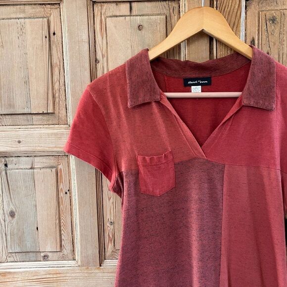 Stewart + Brown Small Orange Dress Organic Cotton Collared T-Shirt Colorblock‎ - Picture 2 of 5